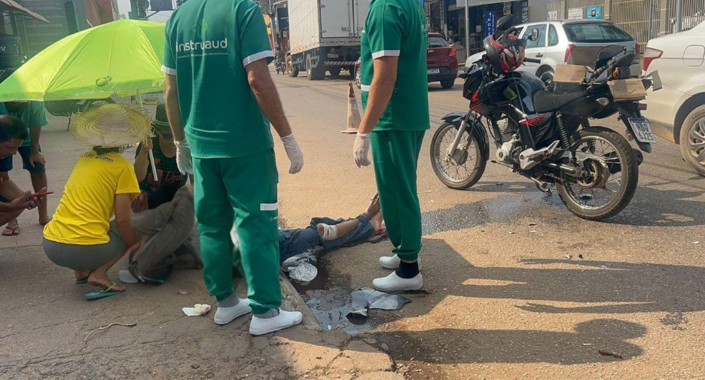 Idoso fica ferido após colisão entre carro e moto em Porto Velho
