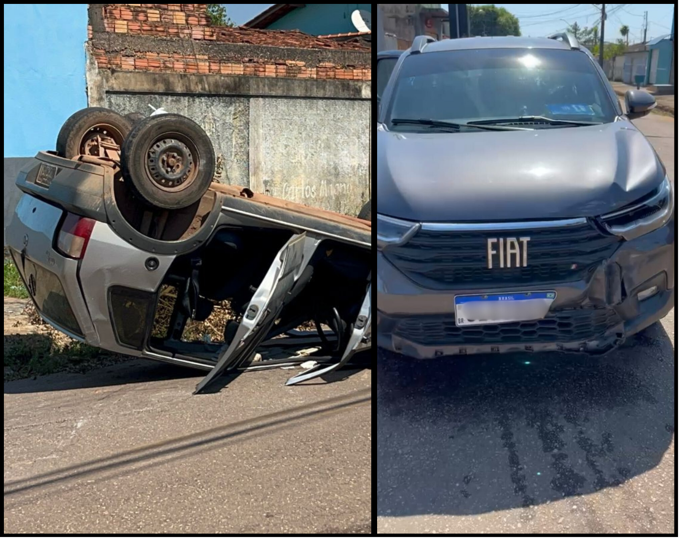 Idoso fica ferido após Uno capotar em colisão no bairro Caladinho, em Porto Velho