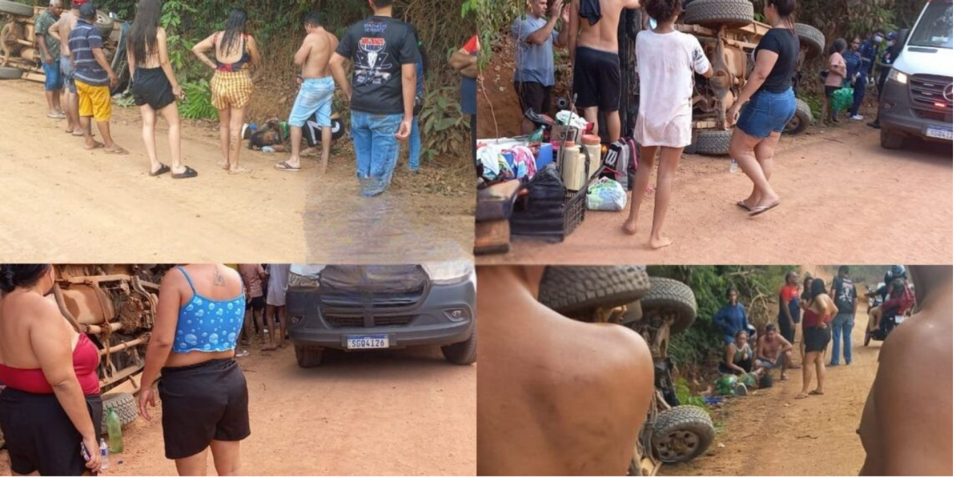 Caminhonete capota e deixa duas pessoas feridas em Porto Velho