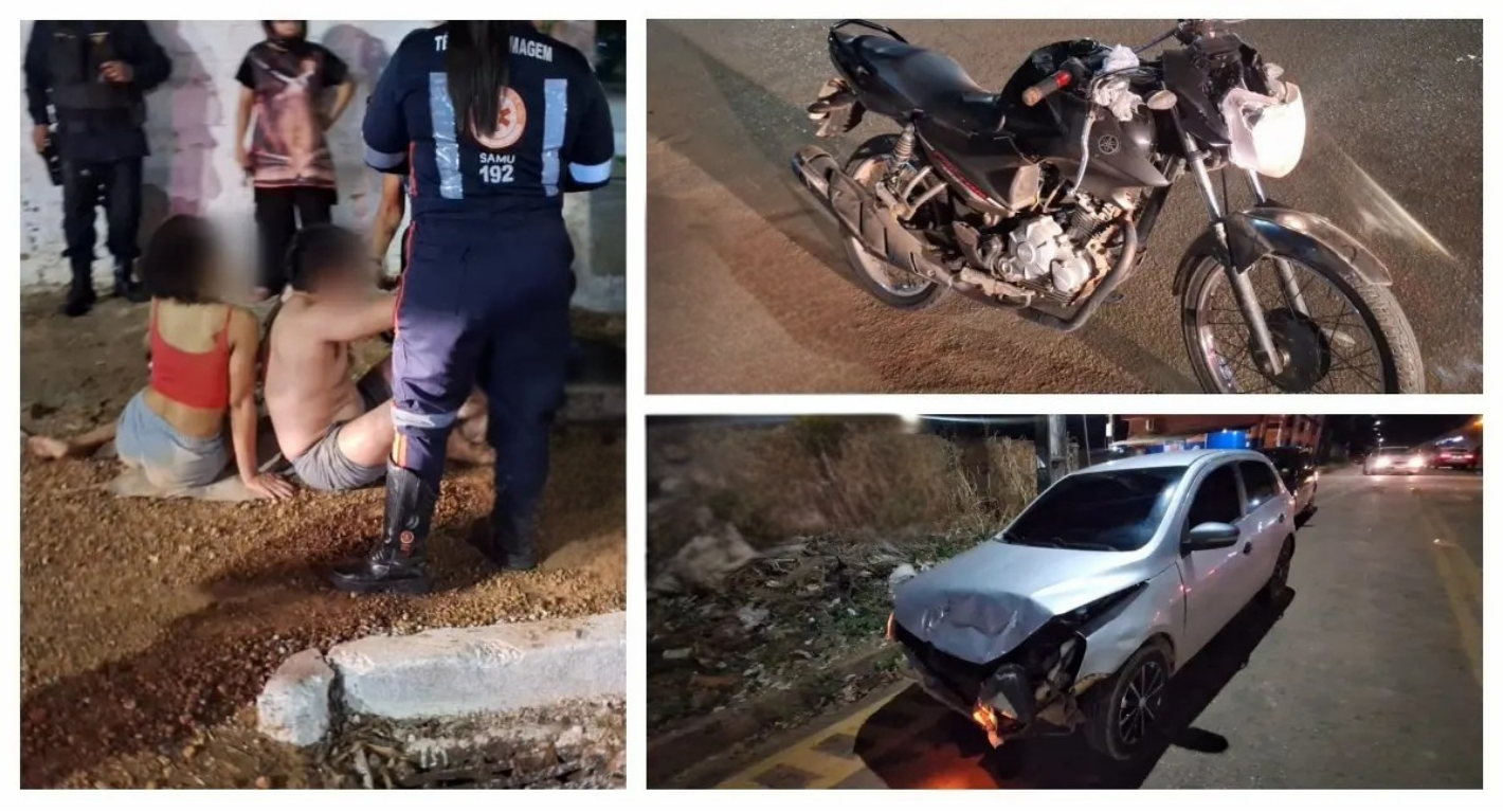 Casal fica ferido após colisão entre moto e carro em Porto Velho