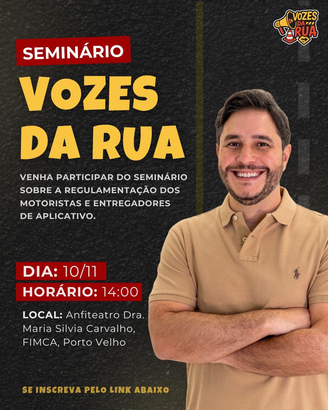 Maurício Carvalho promove seminário sobre direitos de motoristas e entregadores em Porto Velho