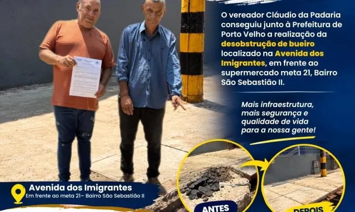 Pedido de providência garante desobstrução de bueiro na Avenida dos Imigrantes